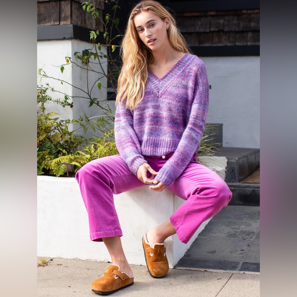 (NWT) Electric & Rose Roux Multicolor Knit V Neck Mohair Sweater